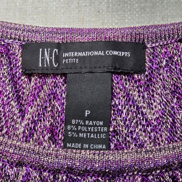 INC Purple Metallic Y2K Chevron Knit Top Womens Petite XS/S Shimmer Party - Picture 3 of 11
